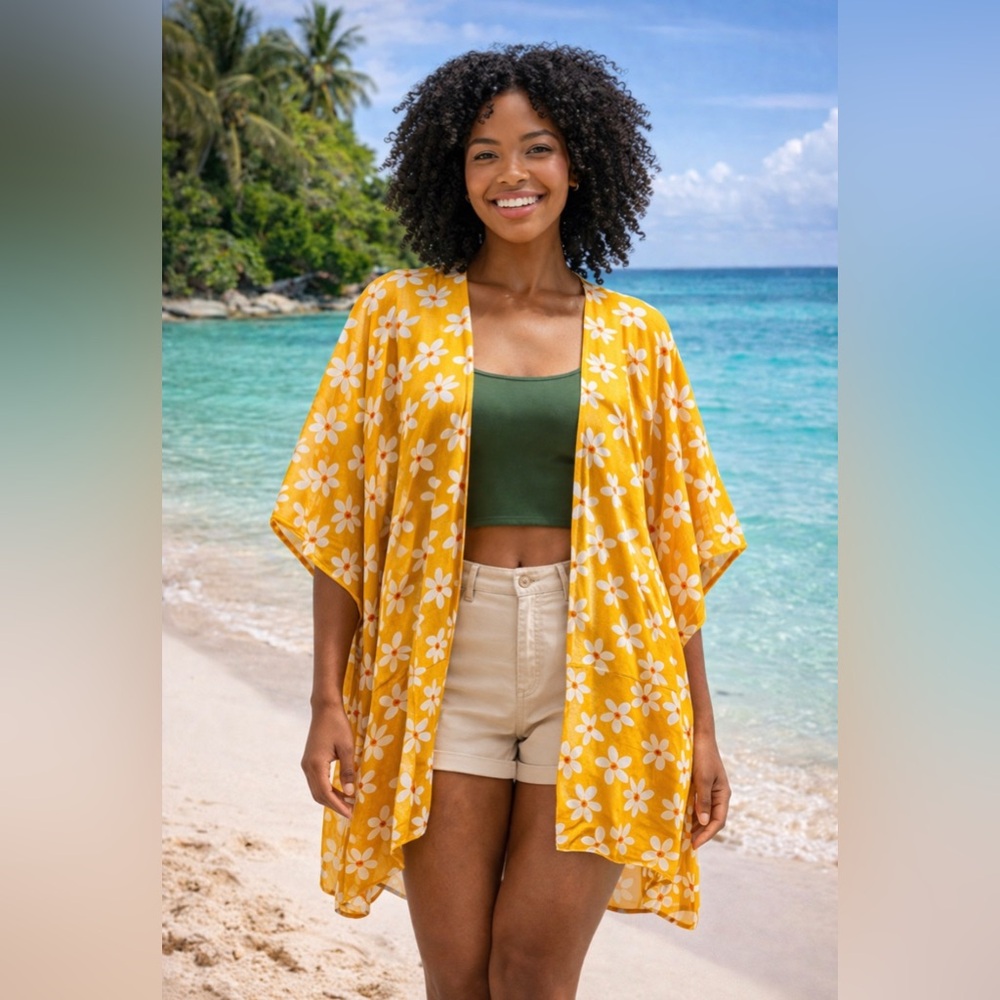 NWT ⛱️ One Size Yellow Swim Cover-Up Kimono